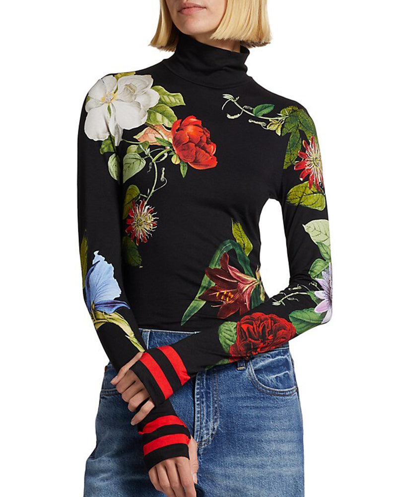 Elegant Blommig Turtleneck Top - Smidig & Mångsidig för Alla Säsonger