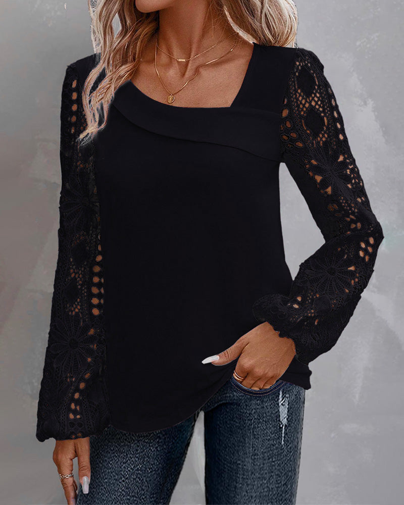 Chic Bomullsblandning Blus med Spetsdetaljer - Elegant Vardagsmode