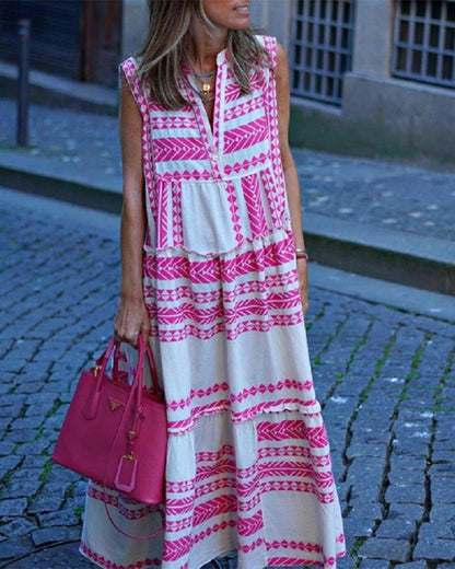 Boho Geometric Maxi Dress - perfekt för sommaren!