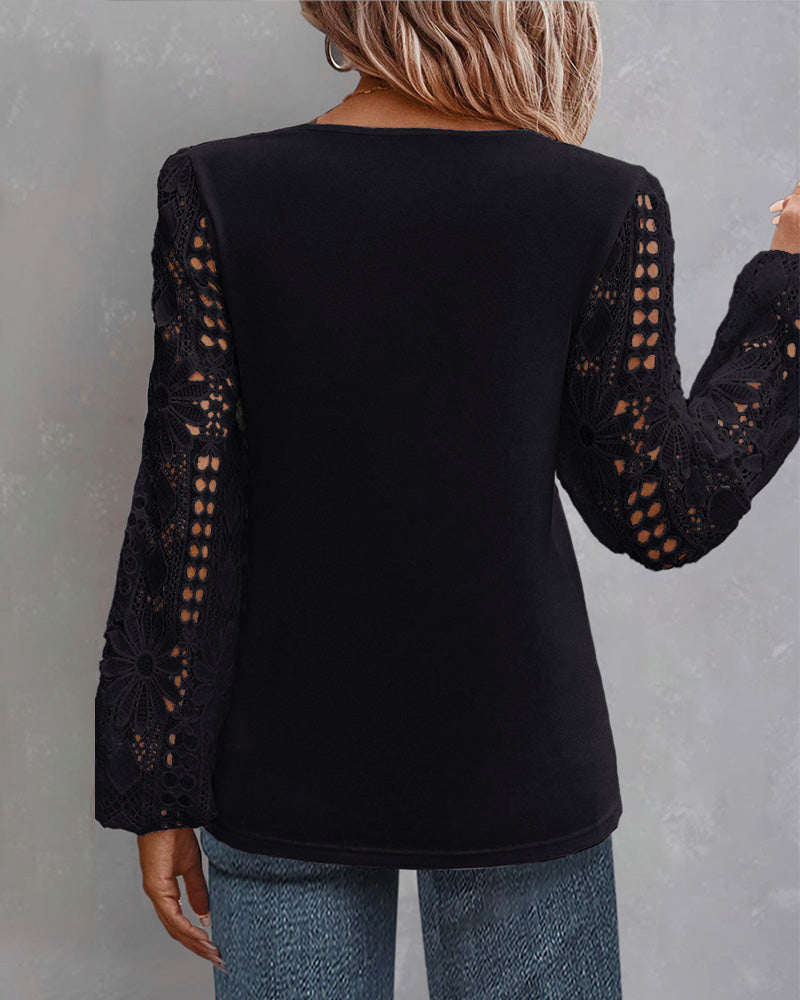 Chic Bomullsblandning Blus med Spetsdetaljer - Elegant Vardagsmode