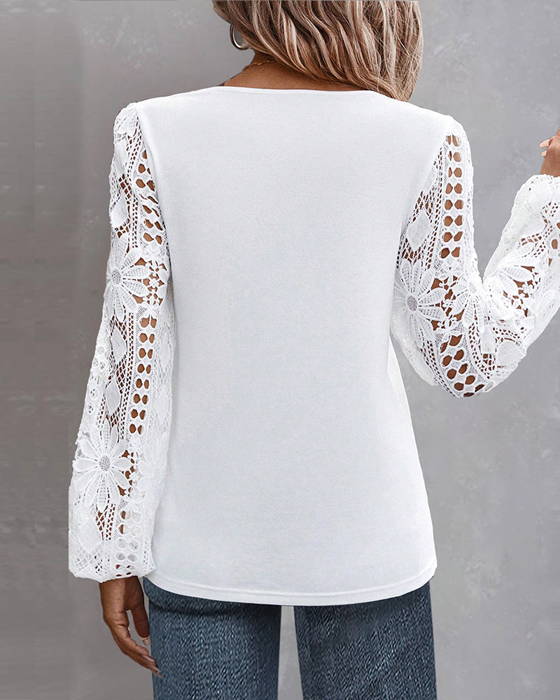 Chic Bomullsblandning Blus med Spetsdetaljer - Elegant Vardagsmode