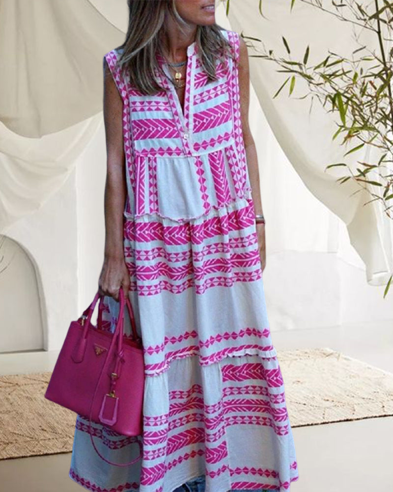 Boho Geometric Maxi Dress - perfekt för sommaren!