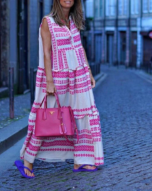 Boho Geometric Maxi Dress - perfekt för sommaren!