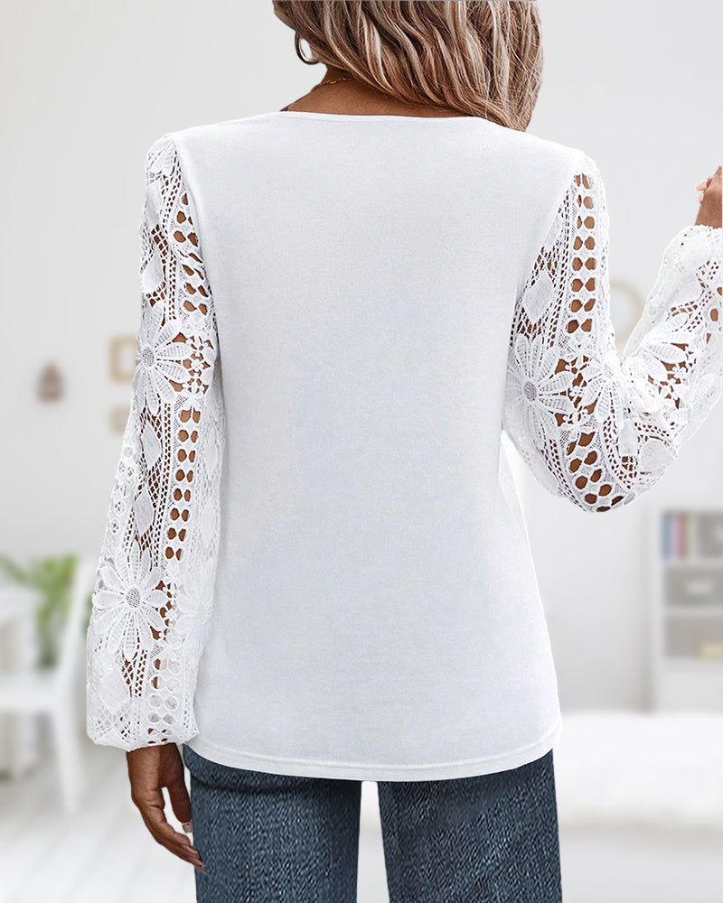 Chic Bomullsblandning Blus med Spetsdetaljer - Elegant Vardagsmode