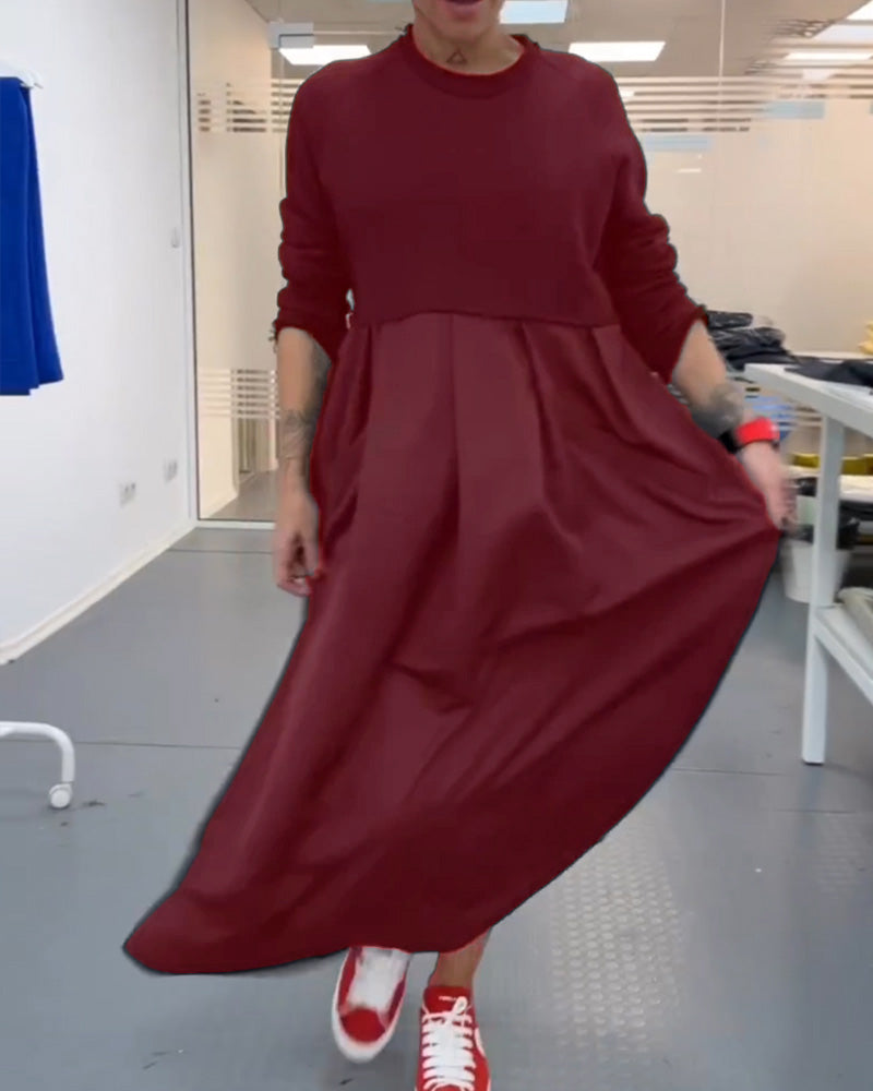 Chic Essential Maxiklänning: Blandning av Polyester-Spandex, A-Linje, Långärmad